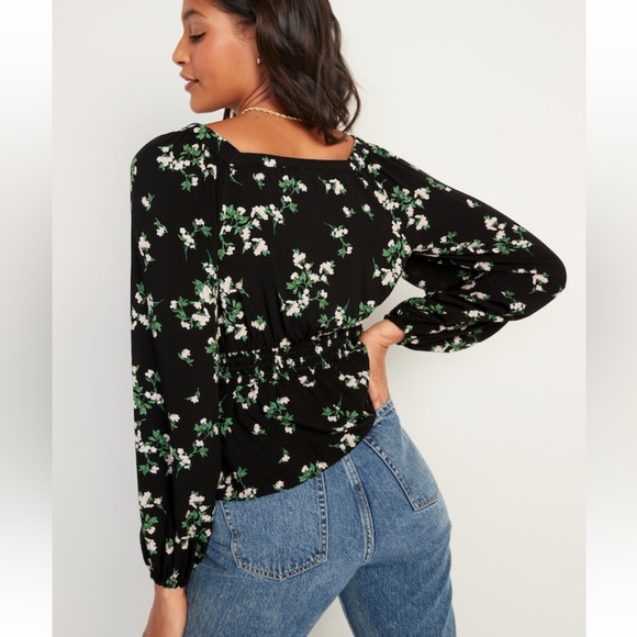 Old Navy Floral Black Peplum Top Sz Large NWT - Picture 12 of 14